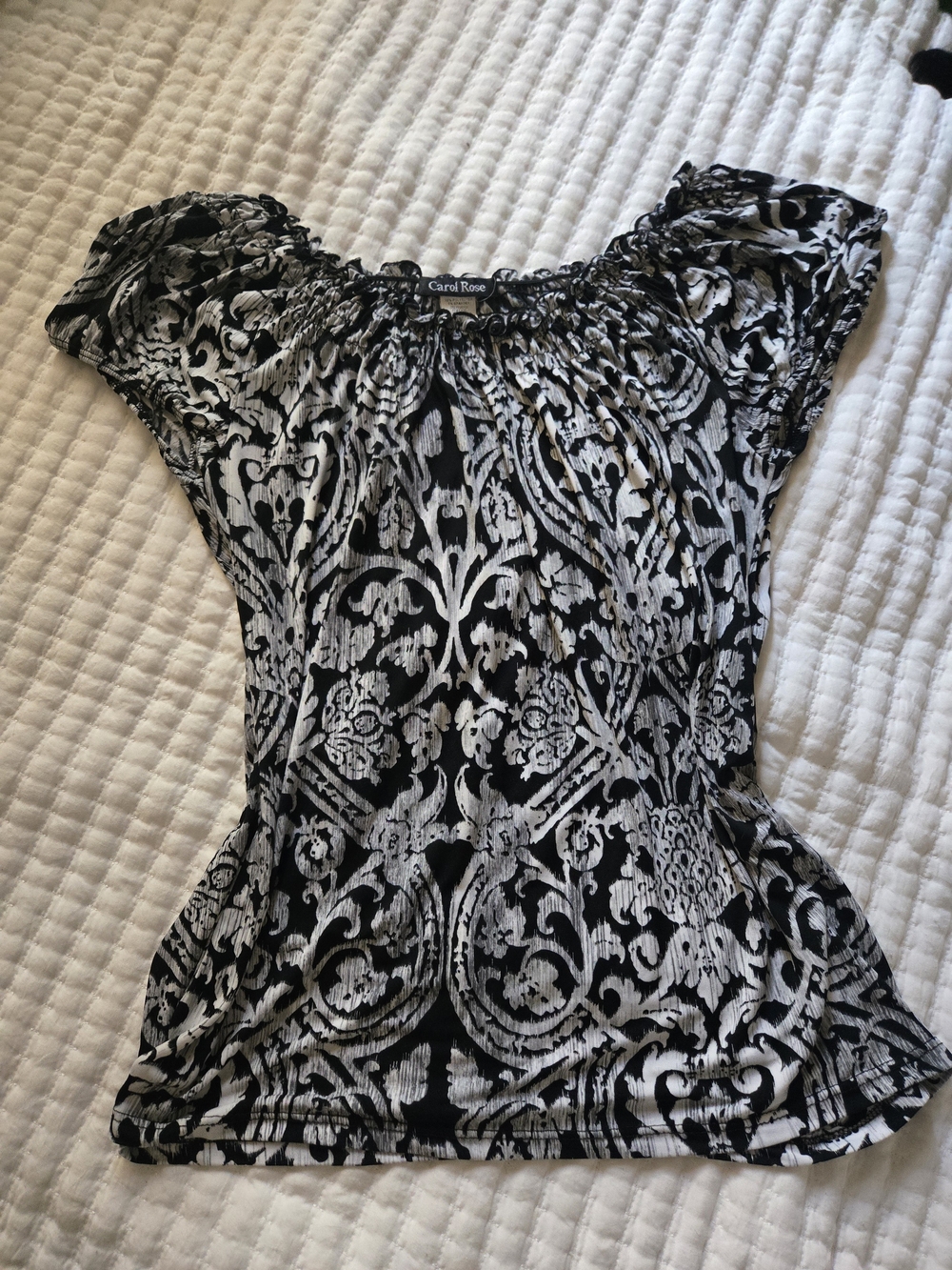 Carol Rose Black and White Damask Off-Shoulder Top